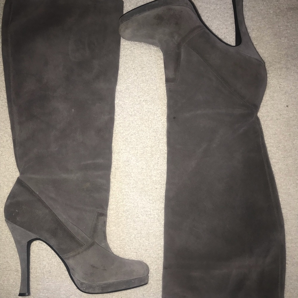BCBG Tall Gray Suede Boots